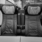 Monochrome view of first class train seats in Hamburg, Germany.