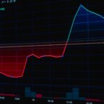 Colorful stock market graph displaying trend lines and data points on a dark background.