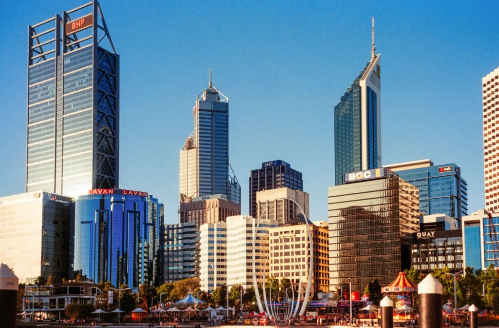Stunning view of Perth's skyline showcasing modern skyscrapers during the day.