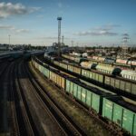 Industrial freight trains in Kaliningrad, showcasing logistics and transportation sector.