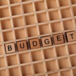 Wooden letter tiles spelling 'budget' on a wooden grid background, symbolizing finance and planning.