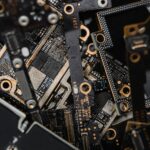 A detailed close-up of assorted electronic circuit board components.