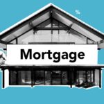 Cutout paper composition of realtor with inscription mortgage over house for purchases with payment of interest on amount of cost