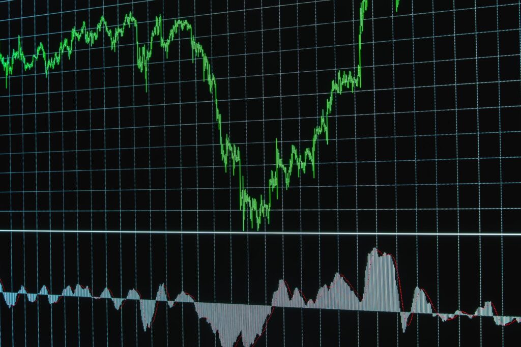 Financial chart with ascending trends on a grid background, ideal for business or stock market themes.