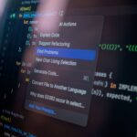 Detailed view of a computer screen displaying code with a menu of AI actions, illustrating modern software development.