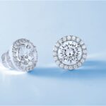 Close-up of luxurious diamond earrings showcasing exquisite design.