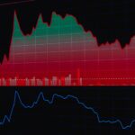 Illustration of a stock market chart with red and green data, showing market trends and analytics.
