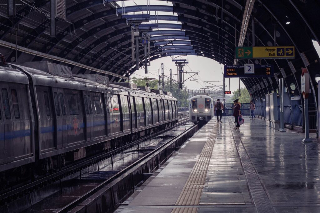 A typical day at a New Delhi metro station capturing the essence of urban transit.
