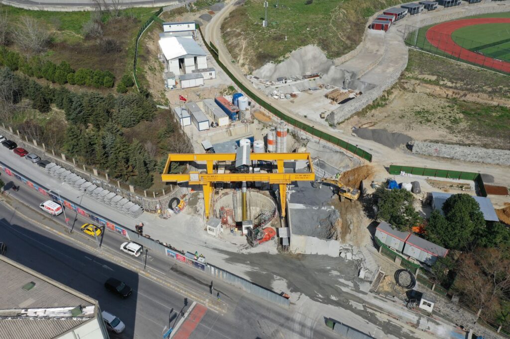 High angle aerial view of a construction site in Güngören, Istanbul, Turkey.