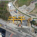 High angle aerial view of a construction site in Güngören, Istanbul, Turkey.