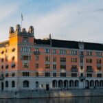 Captivating view of the historic Swedish Parliament building in Stockholm during sunset.
