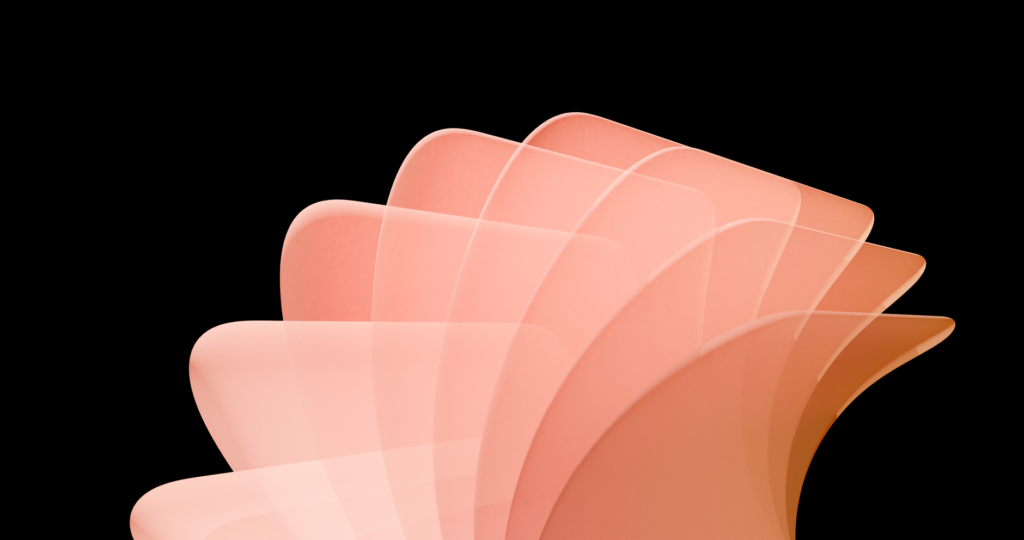 Soft peach-colored abstract shapes with an organic layered design on a black background.