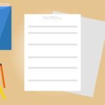 Vector illustration of payroll documents placed on beige desk near pencils and blue black calendar